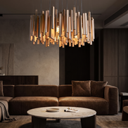 Kindra chandelier in a modern living room at night