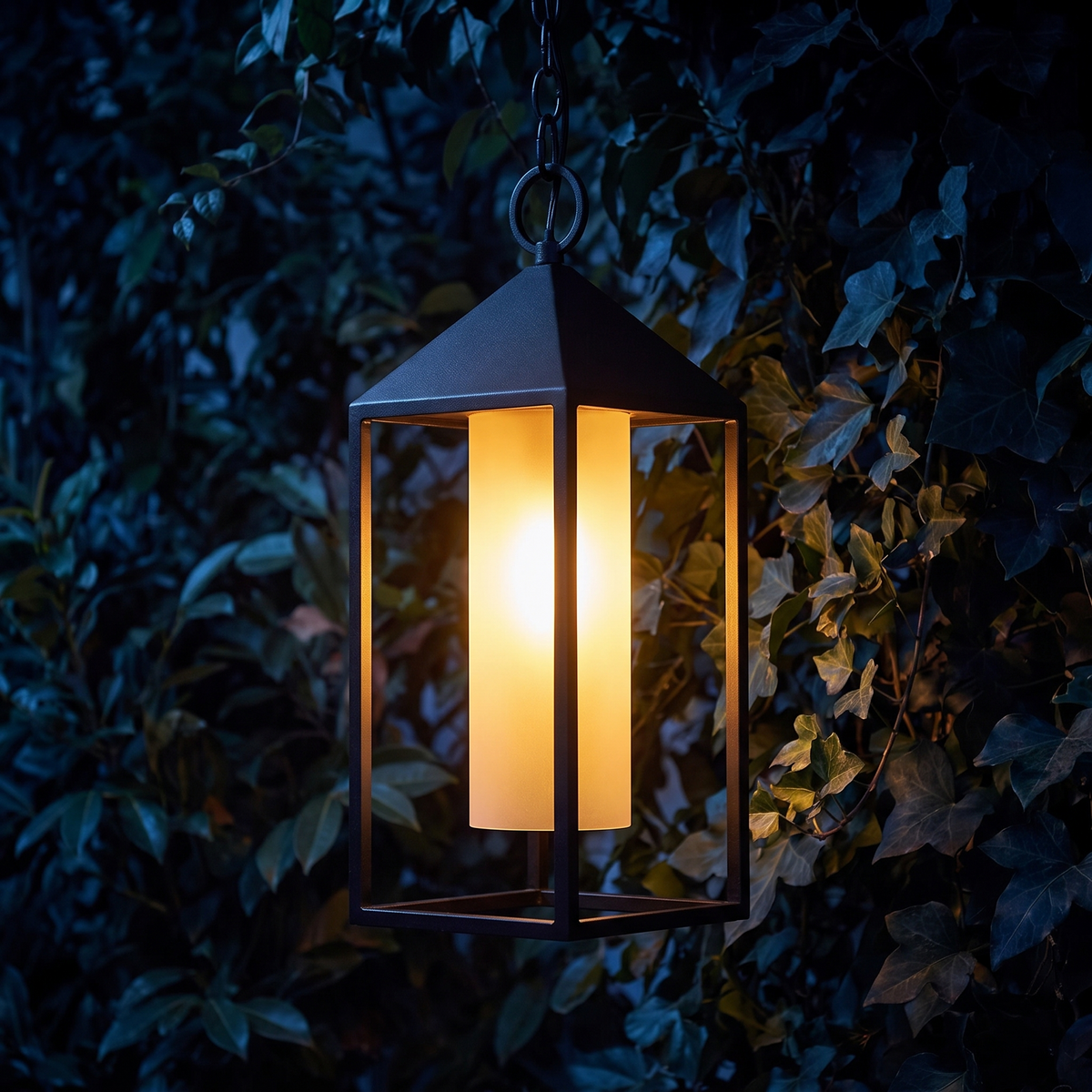 Lantera lantern glowing close up against foliage