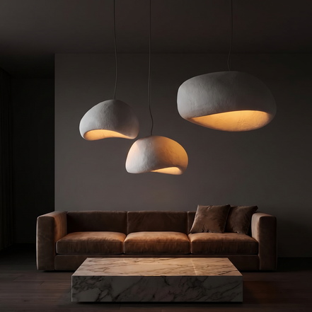 Zenora chandelier in a modern living room at night
