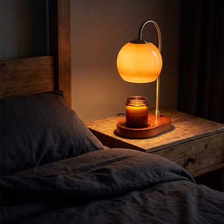 Emberly candle warmer lamp on a nightstand