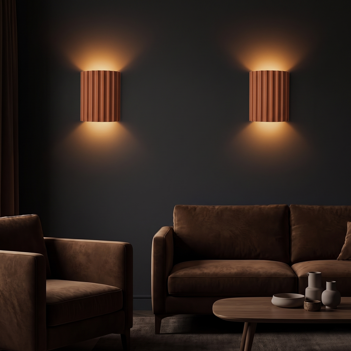 Ridgeline sconces on a living room accent wall