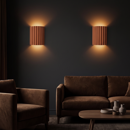 Ridgeline sconces on a living room accent wall