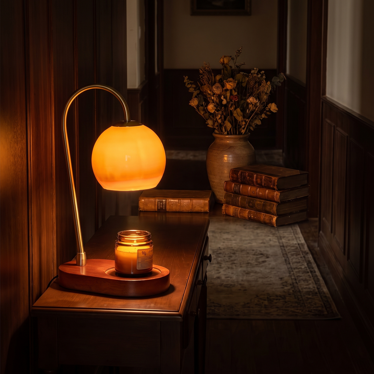 Emberly candle warmer lamp on a hallway console