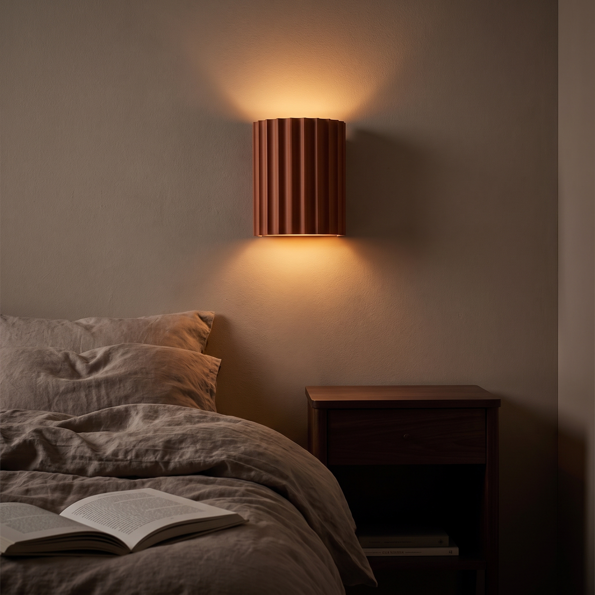 Ridgeline sconce above a bedside nightstand