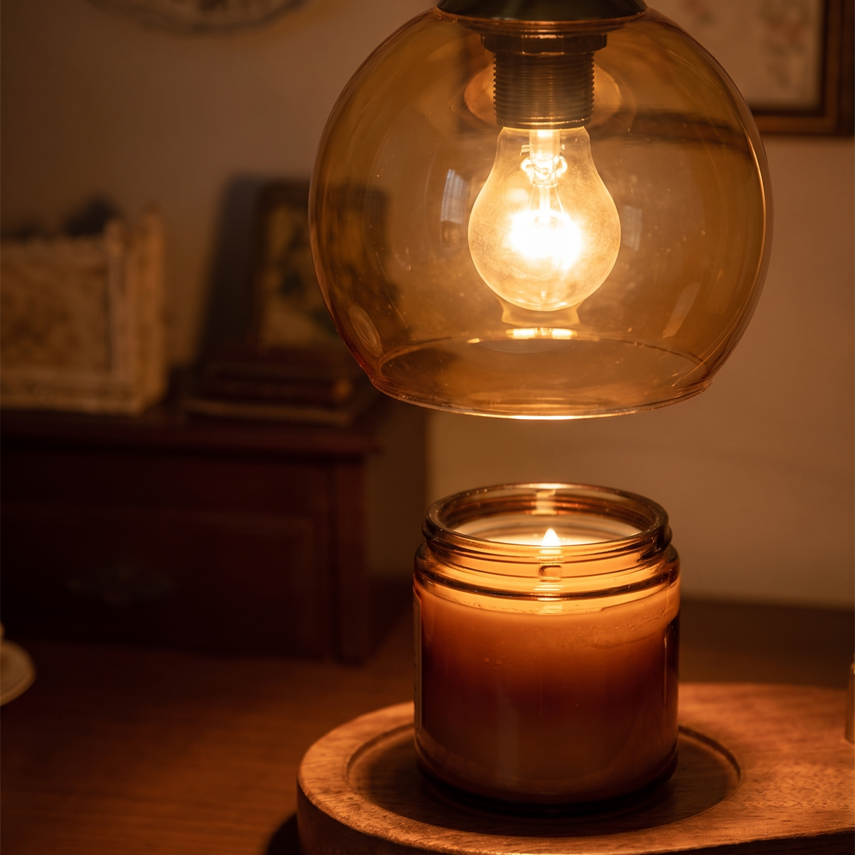 Emberly candle warmer lamp melting wax close up