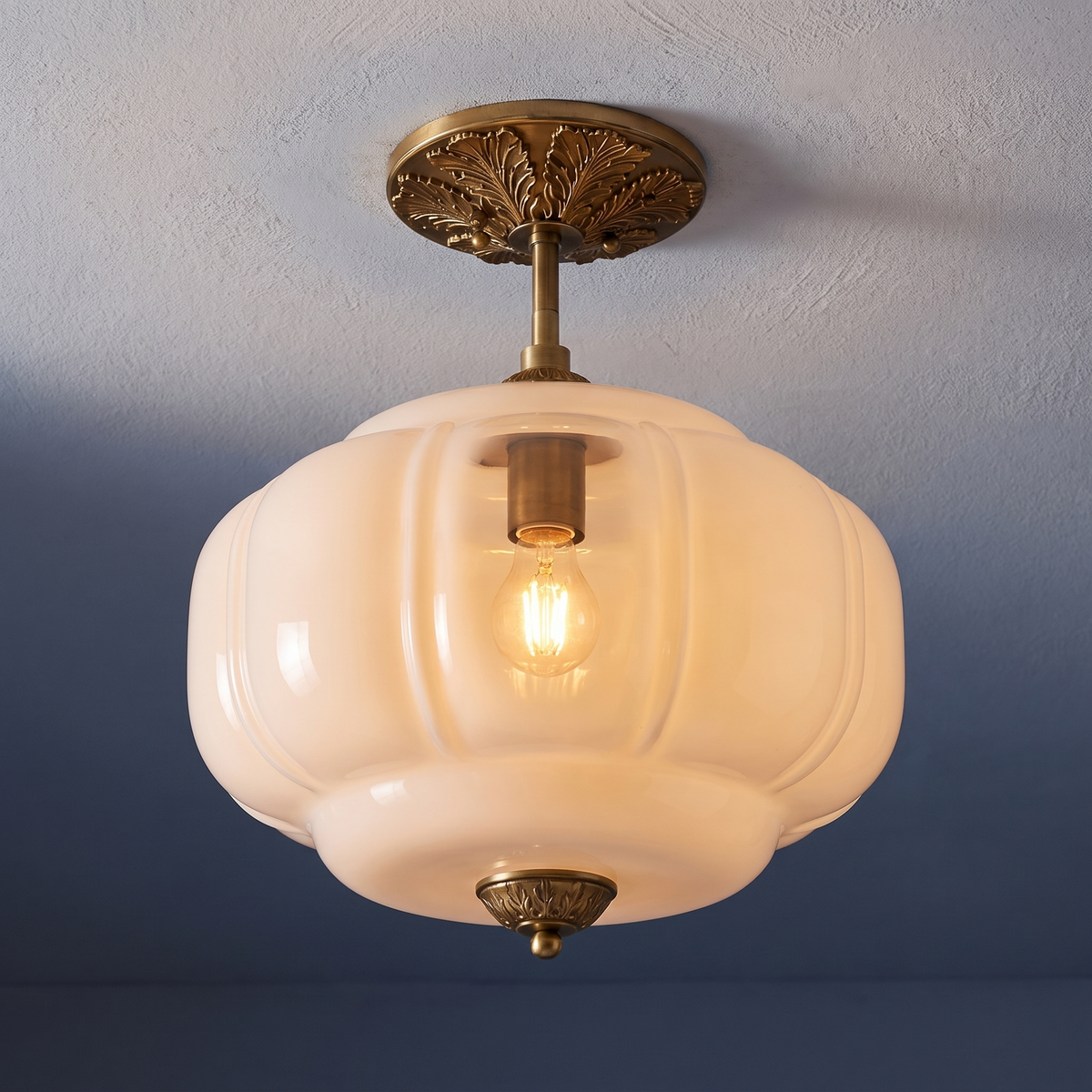 Solenne Scalloped Milk Glass Semi Flush Mount