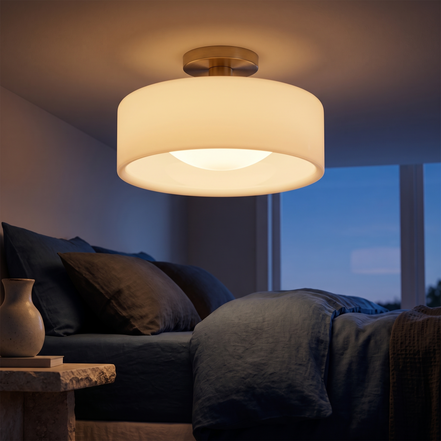 Verano opal glass flush mount ceiling light in a bedroom