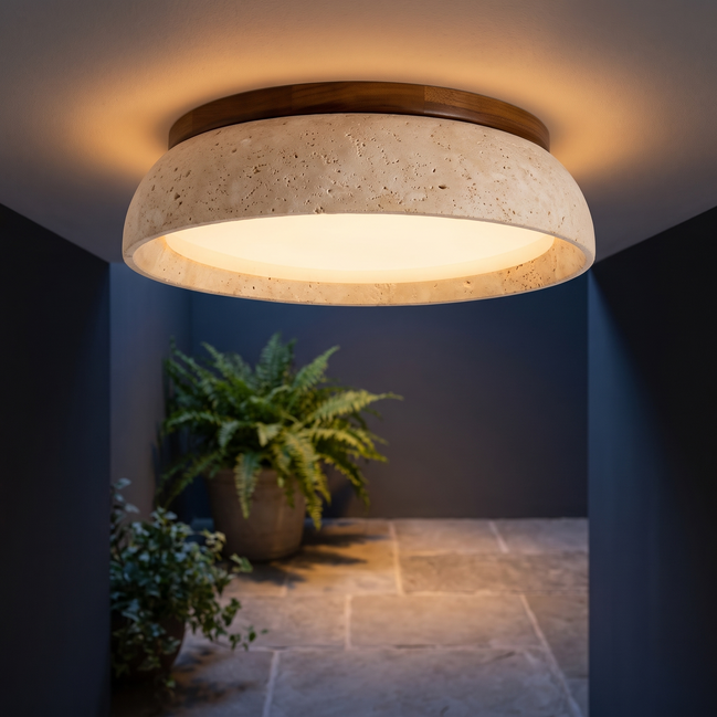 Pietra travertine ceiling light in an entryway