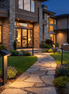 Vantis solar post lights along a garden path