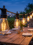 Verdana bistro LED string lights above an outdoor dining table