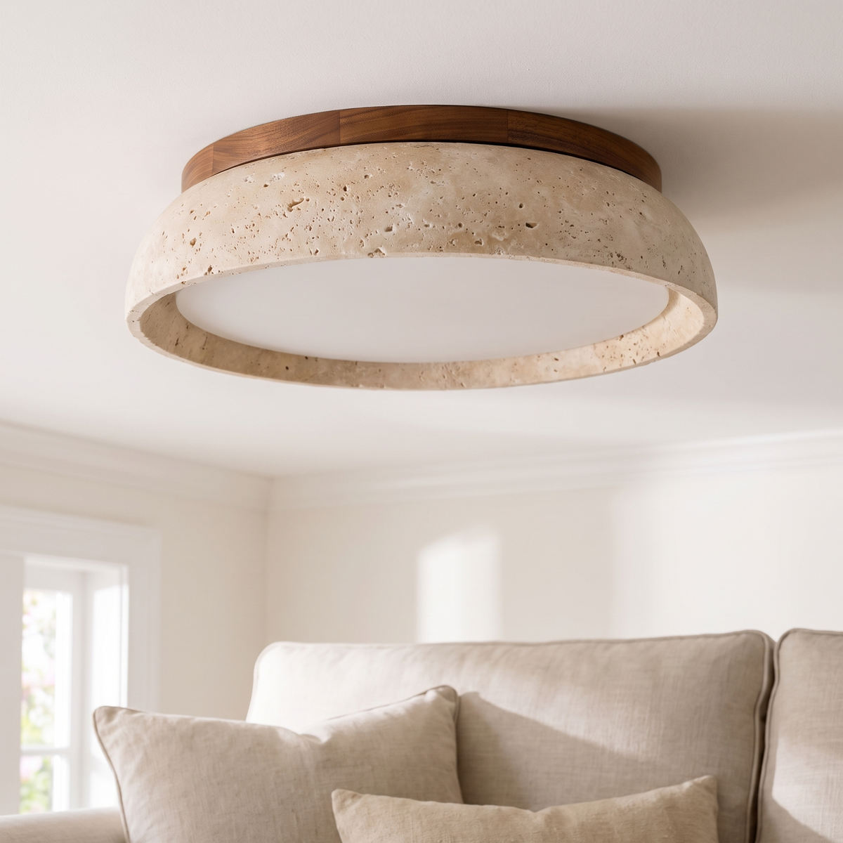 Pietra travertine ceiling light in daylight