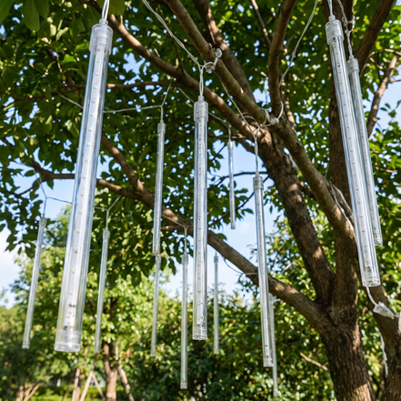 Cascada meteor shower LED tree lights in daylight