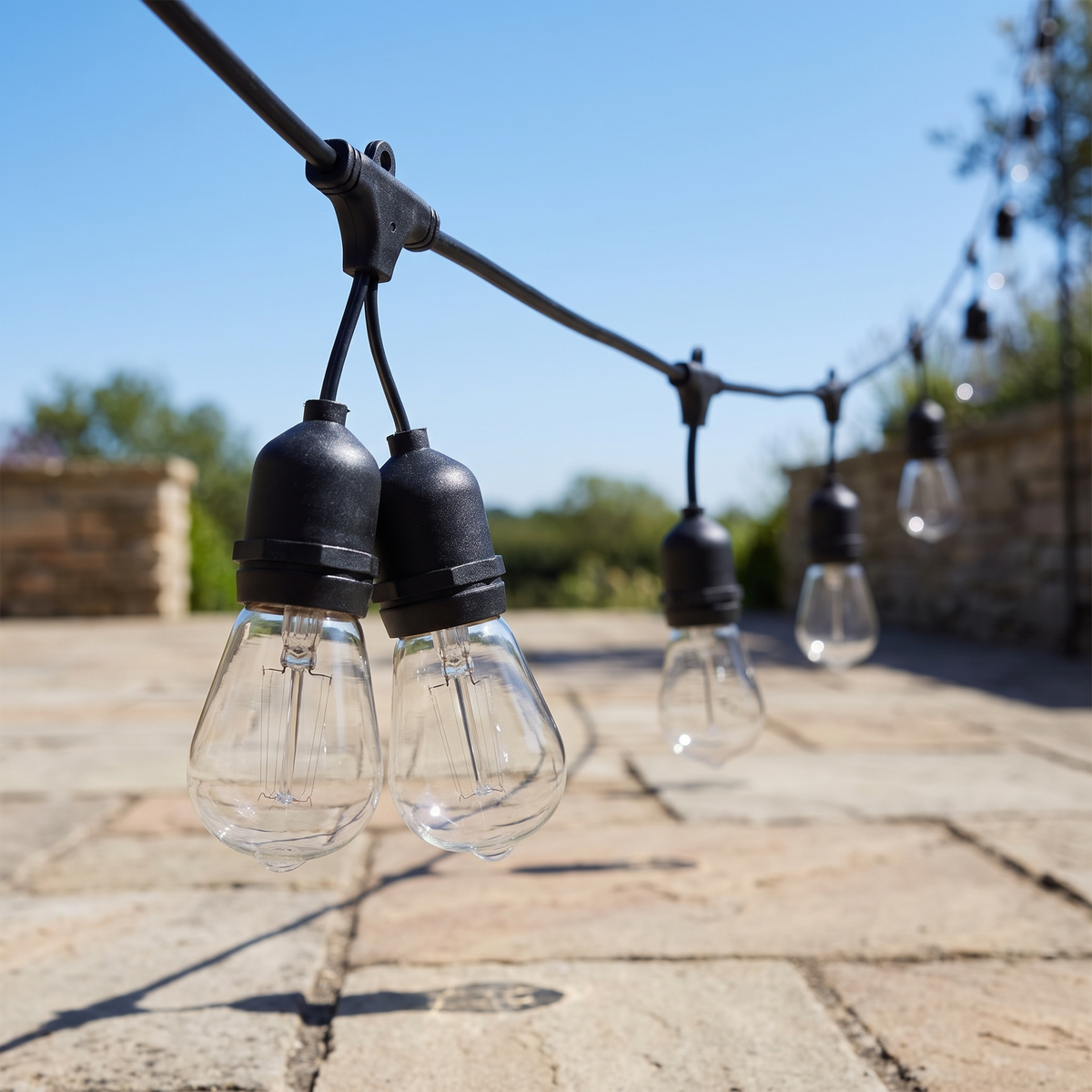 Lumenza outdoor LED string lights in daylight