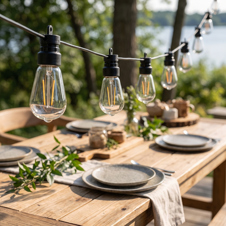 Verdana bistro LED string lights in daylight